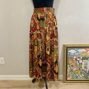 Vintage Howard Wolf Patterned Maxi Skirt, Sz 8, Pleats, Gorgeous, Classic